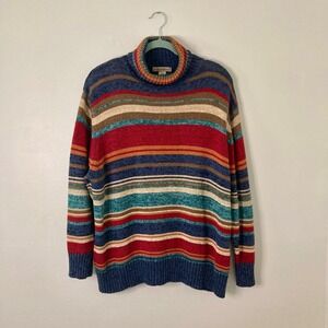 Vintage Mountain Lake II Chunky Stripe Roll Neck Sweater Gorpcore Plus 1X